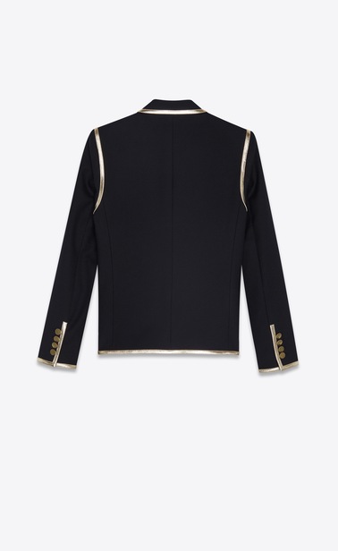 SAINT LAURENT Blazer Jacket Woman Jacket in black wool gabardine and gold leather b_V4